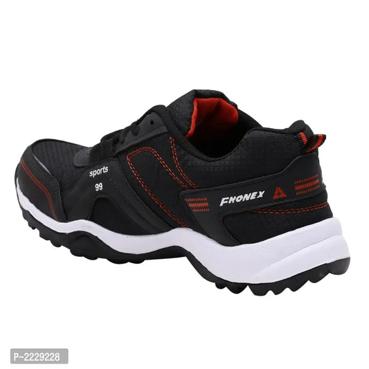 Black Self Design Lace Up Sports Running Shoes